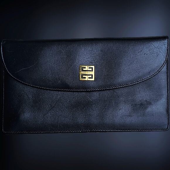 Vintage Givenchy Luxury Black Leather Bifold Wall Gv3 Collection - Picture 1 of 14